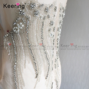 Keering A Mano Del Mestiere Appliques Bianco Della Perla Del Fiore Corpetto di Perline di Cristallo Del Rhinestone <span class=keywords><strong>Applique</strong></span> Patch per il Vestito Da Cerimonia Nuziale WDP-093 - Product Image 5
