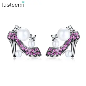 LUOTEEMI Luxury Fashion CZ Inlay High-Heeled Shoes Stud Earring For Women Lovely Gift Jewelry