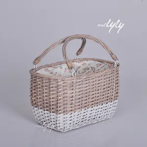 Giá rẻ wicker mây rỗng quà tặng trái cây bánh Mì rau dâu tây mua sắm lưu trữ liễu trắng dã ngoại cản trở giỏ với xử lý