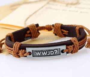 Bracelet manchette en cuir véritable avec lettres de jd, manchette, à la mode, pour femmes et hommes, (WWJD), cadeaux - Product Image 6