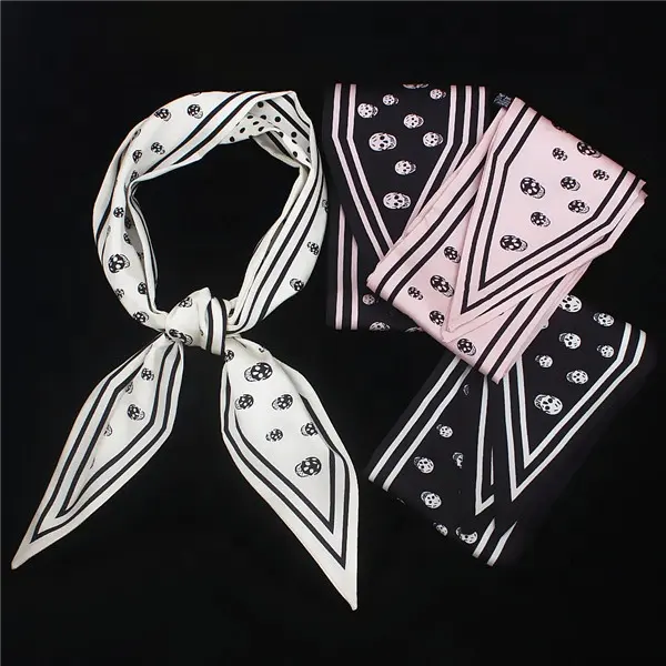 Korean Style Skull Printed Small Long Ribbon Tie Scarves Clothing Accessories Twill Satin SkinnyとScarf 4 Colors