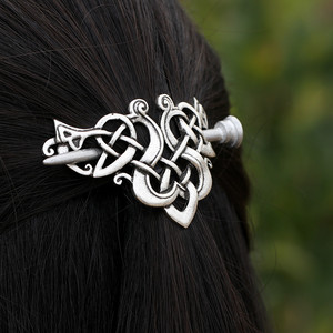 Pince à <span class=keywords><strong>cheveux</strong></span> DIY en alliage de zinc argenté antique, motif dragon <span class=keywords><strong>viking</strong></span>, accessoires de mode pour femmes - Product Image 1