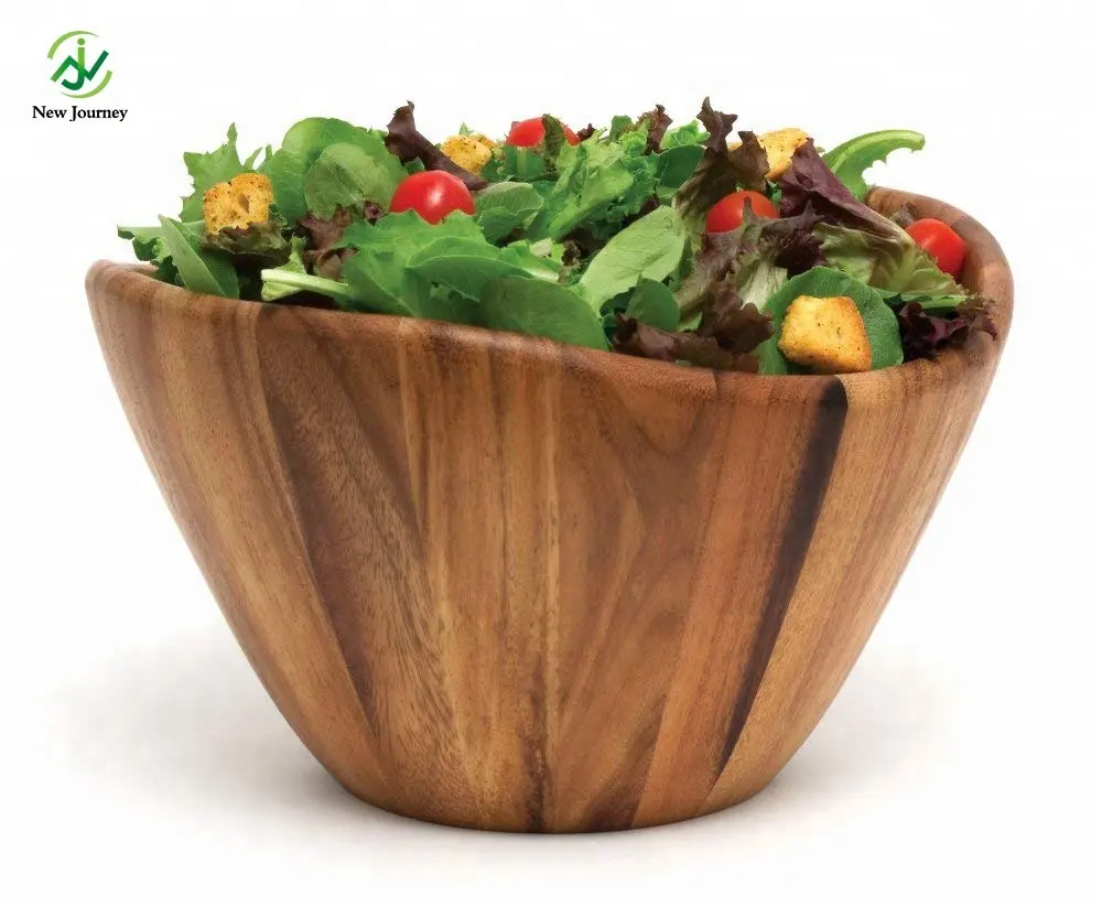 Ciotola Di Legno Wholesale Kitchen Acacia Wooden Salad Bowl Reusable Handmade Antique Natural Wood Bamboo Salad Bowl