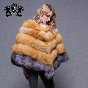 Mantello Triangolare in Stile Coreano, <span class=keywords><strong>Cappotto</strong></span> in Vera Pelliccia di Volpe a Righe per Donna - Product Image 6