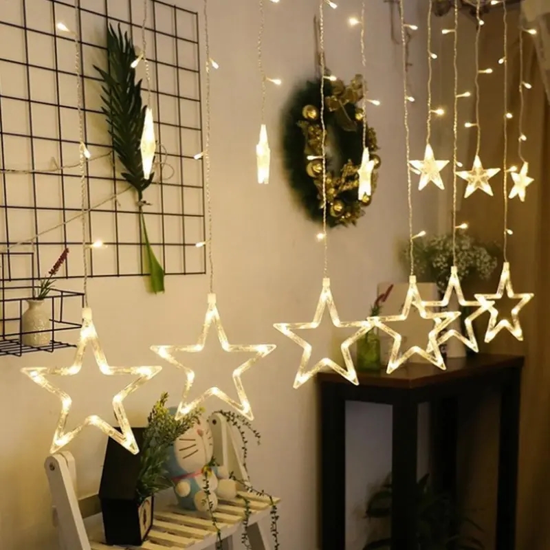 Warm white 10 big stars led string fairy light 3M 138Leds curtain light Christmas home lighting Ramadan