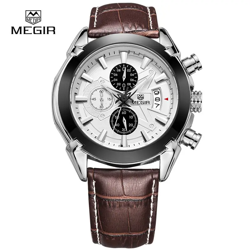 Top 10 Watch Brands Men's Watches Chronograph Date Quartz Clock Waterproof Leather Men Business Luxury Megir 2020 Watch