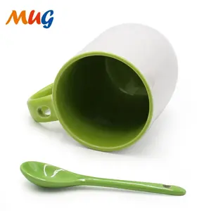 Ceramic Sublimation Mug 12oz Inner And Handle Colored Sublimation Ceramic Mug With Spoon