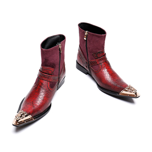 NA149 Stivali alla Caviglia da Uomo in Metallo con Punta Affusolata, Primavera Autunno, Stile Cowboy con Fibbia e Cerniera, per Cerimonie - Product Image 5