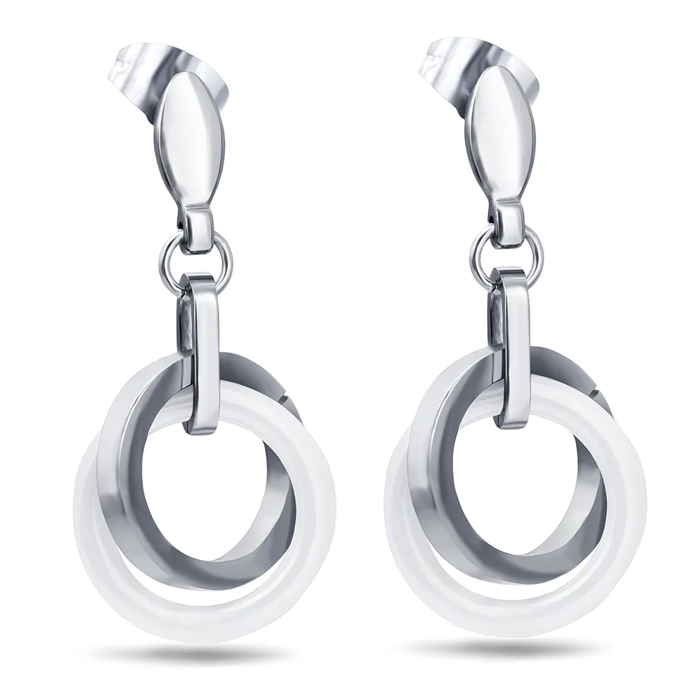 Cina nuovo elenco doppio anello in acciaio inossidabile e materiale ceramico orecchino nuovi disegni orecchino jhumka argento/oro