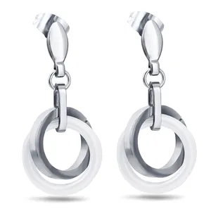 China New Listing Double Ring Stainless Steel And Ceramic Material Earring New Designs Silver /Gold jhumka Earring