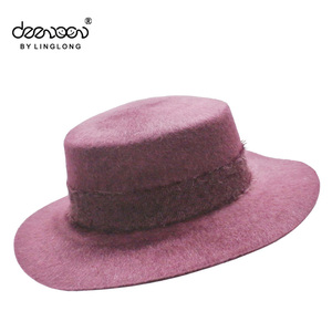 Chicas de Ala Ancha al por mayor Hecha A Mano 100% de Fieltro de Lana FloppyHat Con Vellosidades - Product Image 1