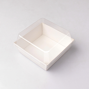 Cajas de embalaje Blanco/Bandeja Kraft <span class=keywords><strong>Papel</strong></span> de <span class=keywords><strong>pan</strong></span> cuadrado con tapa de plástico Bakest Cartón desechable Bandeja de comida de cartón blanco - Product Image 4