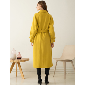 Doppio petto <span class=keywords><strong>giallo</strong></span> senape lana maxi cappotti per le donne - Product Image 4