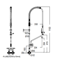 Robinet de cuisine commercial design moderne 3 trous à poser sur le comptoir, eau chaude et froide, avec douchette extractible, thermostatique, vente en gros