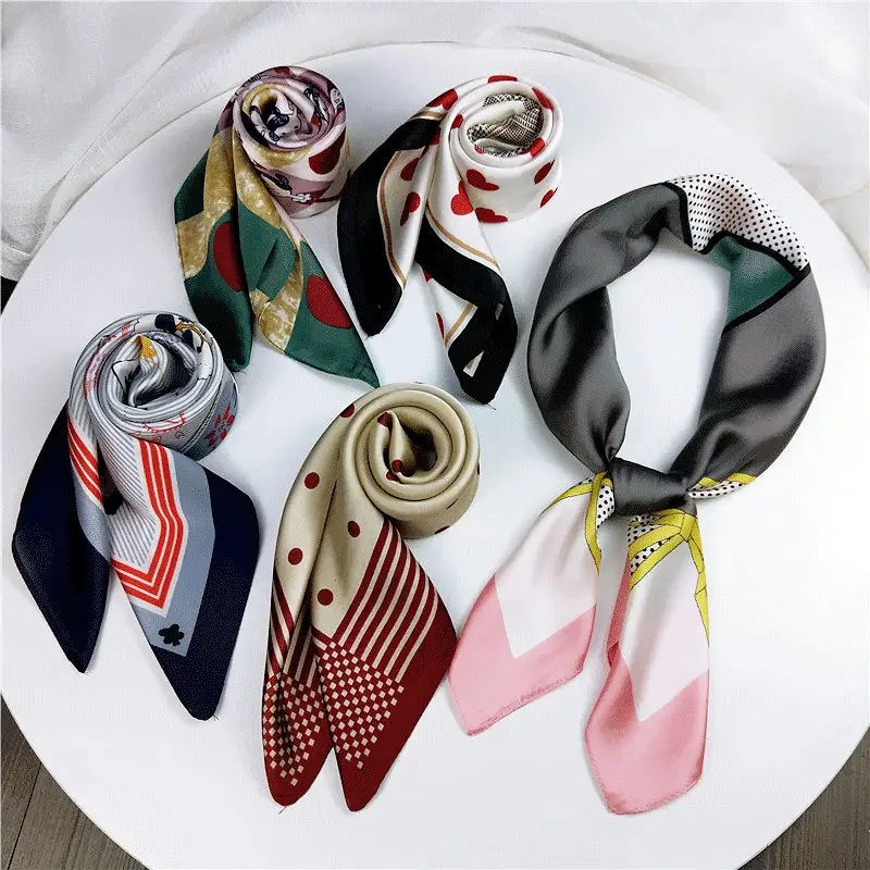 Cenrui Small Square Hair Scarf Women Neck Hotel Waiter Flight Attendants Business Imitate Bandana Silk Bag Scarves