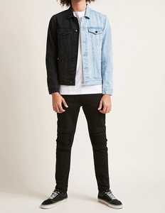 Chaqueta <span class=keywords><strong>de</strong></span> <span class=keywords><strong>Mezclilla</strong></span> Bomber para <span class=keywords><strong>Hombre</strong></span>, Diseño <span class=keywords><strong>de</strong></span> Bloques <span class=keywords><strong>de</strong></span> Color Azul y Negro, Estilo Patchwork, Dos Tonos, Servicio OEM, Gran Venta - Product Image 4
