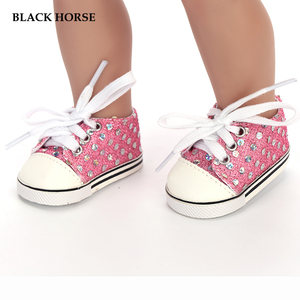 Glitter nero 18 pollici eco-friendly PU <span class=keywords><strong>bambola</strong></span> scarpe da Tennis stile cartone animato morbido modello educativo Mini giocattolo per bambole 18 pollici - Product Image 3