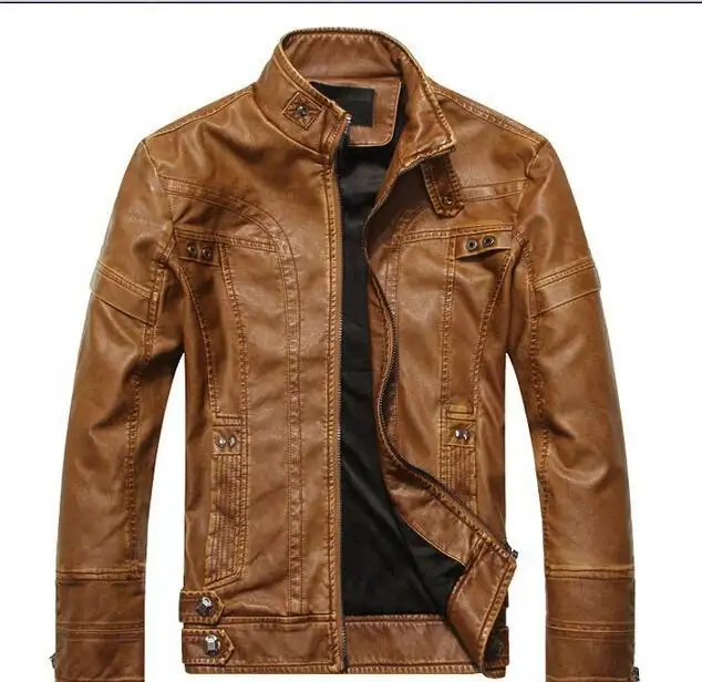 WIIPU Men leather motorcycle coats jackets washed leather coat