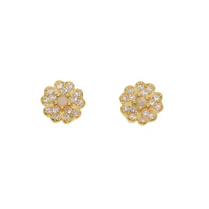 cheap wholesale 925 sterling silver flower stud earring with cz paved opal tiny cute girl lady earrings with silver gold plated