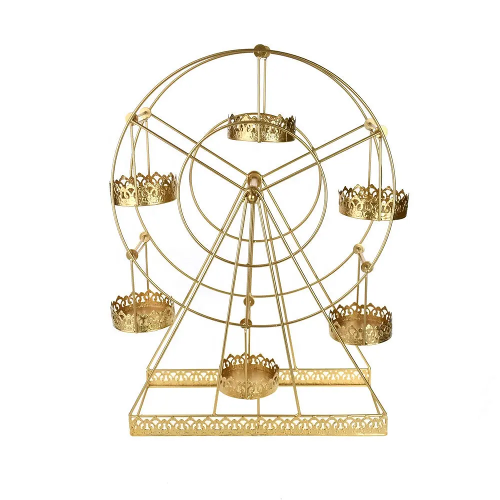Ouro 22-Polegadas Grande Fio de Metal Carnaval Ferris Wheel Cupcake Stand