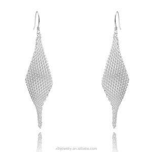 Gute Qualität 925 Sterling Silber Rhombus Mesh Design Tropfen Ohrringe