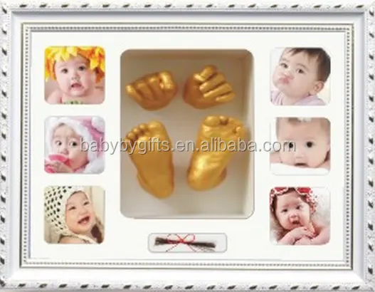 Venta caliente diy regalos recién nacidos del bebé accesorio marco de yeso en polvo para bebés y huella kit
