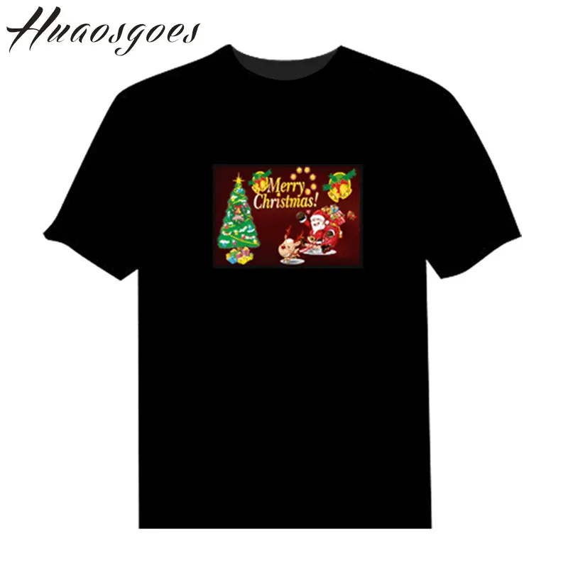 Customize light up Christmas El panel T shirt glowing voice activated