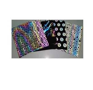 Desain pola pelangi warna-warni visibilitas tinggi kain spandeks poliester tenun reflektif cetak untuk pakaian bergaya