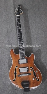 Chitarra Elettrica Jazz Weifang Rebon a 6 Corde con Doppio Foro a F in Acero Fiammato - Product Image 2