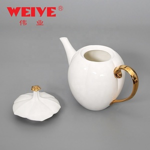 <span class=keywords><strong>1</strong></span>.25L <span class=keywords><strong>real</strong></span> Vasos de cerámica mango de oro blanco té con calabaza tapa - Product Image 2