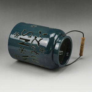 Portacandele sospeso smaltato <span class=keywords><strong>blu</strong></span> <span class=keywords><strong>lanterna</strong></span> in ceramica con manico in metallo lucido - Product Image 3