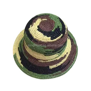 Custom wholesale camo bucket hat camouflage children raffia crochet hats for kids