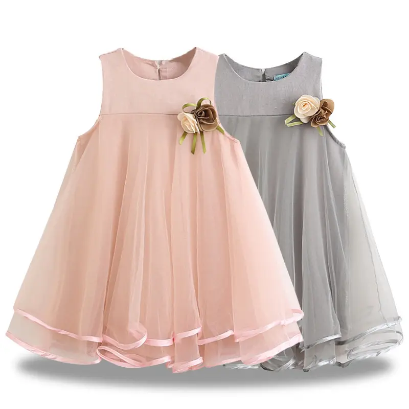 الفتيات اللباس 2019 العلامة التجارية الأميرة اللباس أكمام يزين الزهور تصميم للبنات الملابس حزب اللباس 2-7Y الملابس