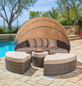 Anself 2-in-1 Poly Rattan <span class=keywords><strong>Sofa</strong></span> <span class=keywords><strong>Tumbona</strong></span> Sofá al aire libre redondo con toldo retráctil - Product Image 5