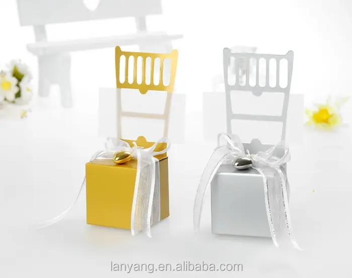 Chaise en or Carte/Porte-Notes Boîte De Faveur De Mariage Boîtes À Bonbons