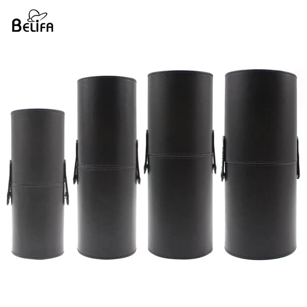 Belifa custom small,middle ,big and supper big pu leather cylinder makeup brush case,holder and make up cup with private label