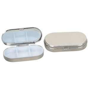 logo Printing Cheap Oval Shaped One Day Metal Pill Box in 3 or 2 case with Mirror for Promotion