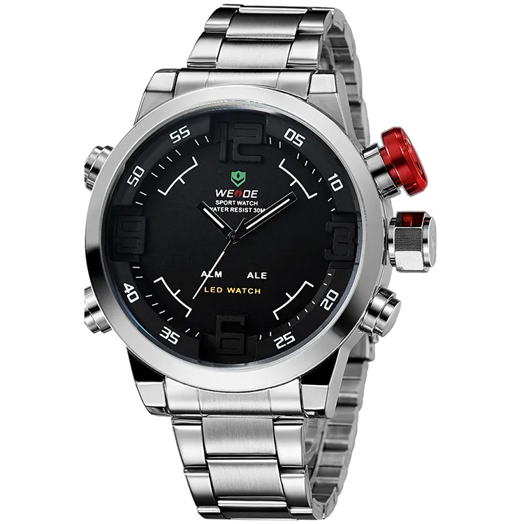 Weide marca wh2309 relógios esportivos luxuosos, de aço inoxidável, digital de led, relógio de pulso à prova d' água