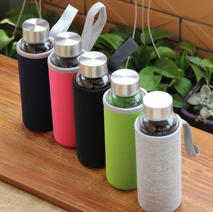 Glass Water Bottle with Stainless Steel Lid Reusable Time Marked Eco Friendly BPA Free Drink More Water