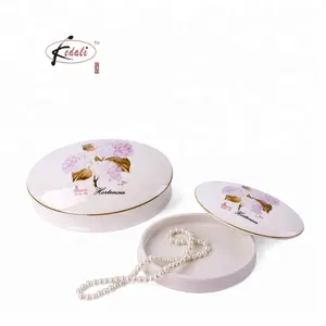 Flower Round Ceramic Jewelry Box with Lid