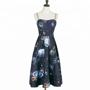 2018 Fashion Strap A-Line Galaxy Stars Empire Back Zipper Women Dress with Yimai