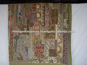 Indian Traditional Vintage Sari Tapestry Handmade Collection Patchwork and Other Design Beaded Brown Color Way Home Decorative - Product Image 2