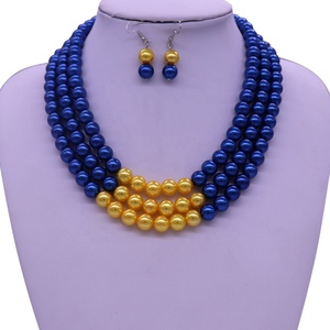 Ropa de fiesta Gargantilla de moda Declaración Tres capas Azul Amarillo Collar de perlas de imitación Joyería para regalos - Product Image 6