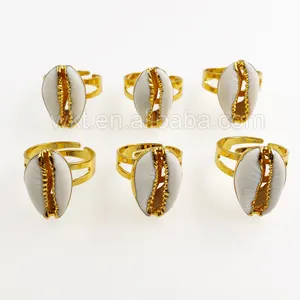WT-R249 neu!!! Handgemachter Kauri muschel ring mit 24 Karat echtem vergoldetem Muschel ring, echter Kauri muschel ring für Frauen