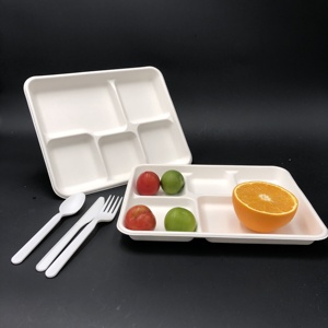 Nouveau produit tendance compostables bagasse de canne à sucre vaisselle biodégradable à 5 compartiments <span class=keywords><strong>plateau</strong></span> de déjeuner - Product Image 2