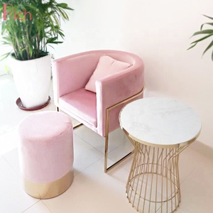 Casa <span class=keywords><strong>muebles</strong></span> de estilo moderno de oro de acero inoxidable con acabado de sillón de terciopelo rosa Silla de salón - Product Image 3