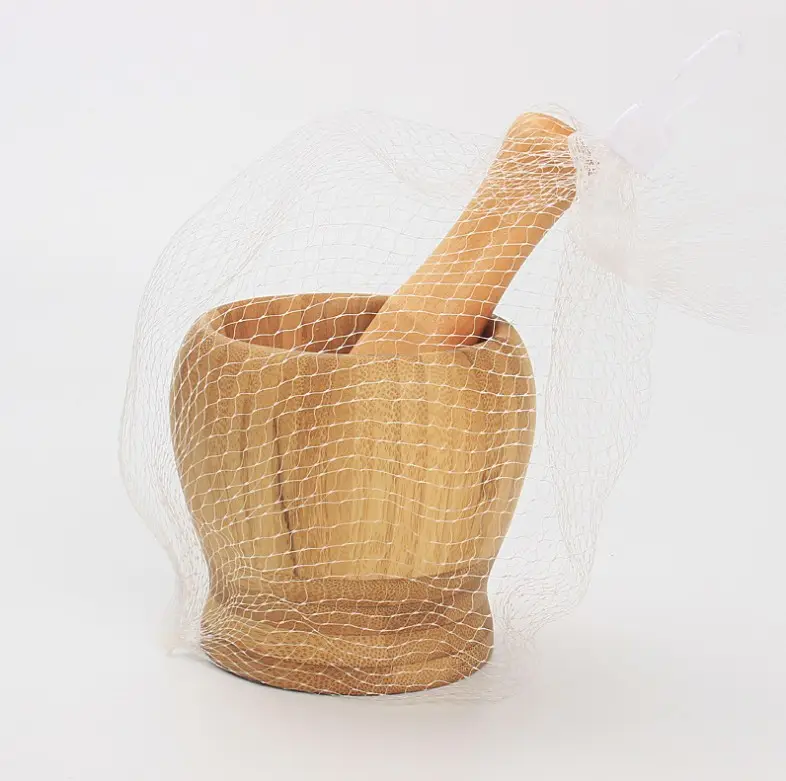 Natural bamboo mortar and pestle big size