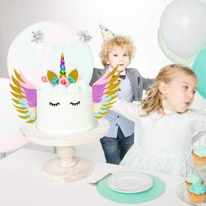 Ensemble de décorations de <span class=keywords><strong>gâteau</strong></span> de <span class=keywords><strong>licorne</strong></span> pour fête d'anniversaire, baby shower, mariage, avec des oreilles de <span class=keywords><strong>licorne</strong></span> dorées brillantes, des cils scintillants, des ailes colorées - Product Image 6