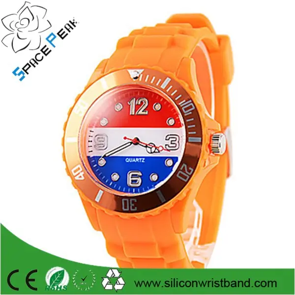 De color naranja Netherland país Flag Mens Ladies reloj Unisex silicón de la jalea del reloj de goma