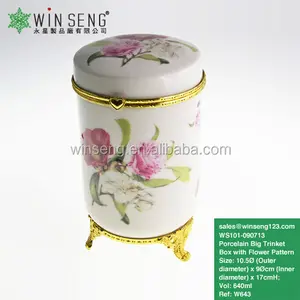 Porcelana Big Trinket Box com Flor Padrão Home Decor